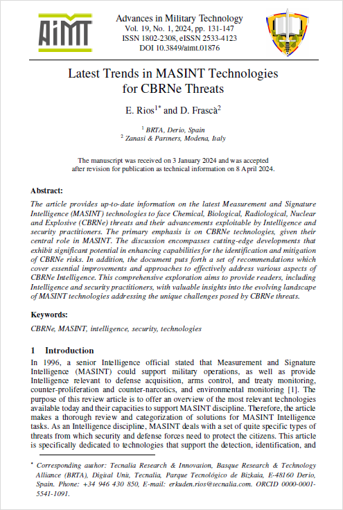 Frascà, D., Rios, E. (2024). Latest Trends in MASINT Technologies for CBRNe Threats
