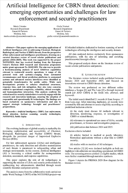 Ustenko, M., Venturi, G. (2025). Artificial Intelligence for CBRN threat detetion: energing opportunities and challenges for law enforcement and security practitioners