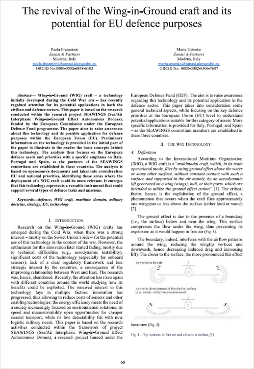 Fratantoni, P., Ustenko, M. (2025). The revival of the Wing-in-Ground craft and its potential for EU defence purposes